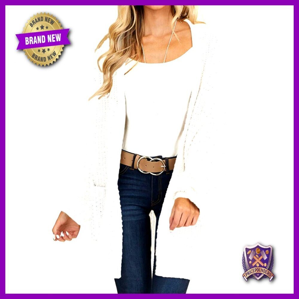 Oversized Chunky Knit Cardigan Open Front Lantern Sleeve Sweater